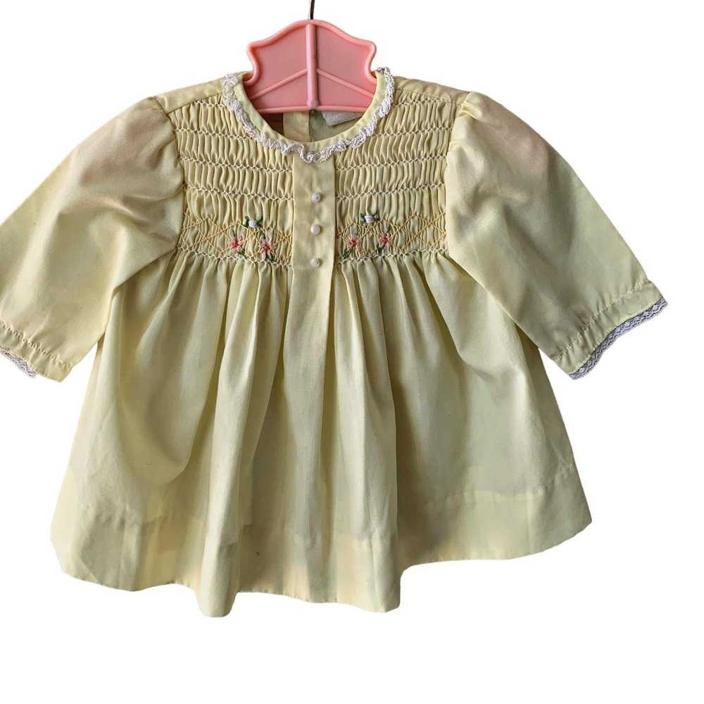 Vintage Nannette Pastel Yellow Smocked Embroidered Dress
